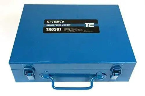 Blue case for Square 92mm By 92mm 1/4 DIN Panel Meter Punch Die Set With Draw Studs And Spacers, heavy duty, Greenlee compatible.