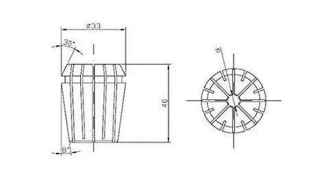 Technical drawing of One Eighth Inch Spring Collets ER32 CO194 Pro Grade Workhorse Industrial Machining Tool