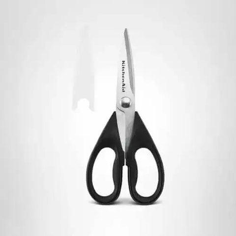 All Purpose Kitchen Shears with Protective Sheath, Rust Resistant Stainless Steel Blades, Soft Grip Handle, Black 8.72 Inch, Front View