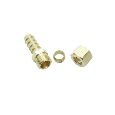 Brass compression 3/8 in tube to 3/8 in hose barb fittings set with ferrule and hex nut for transmission cooler lines