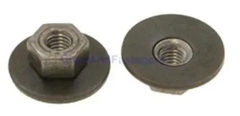 M5-0.8 Free Spinning Washer Nut 19mm OD For GM 11504614 50 Pack, front and side view