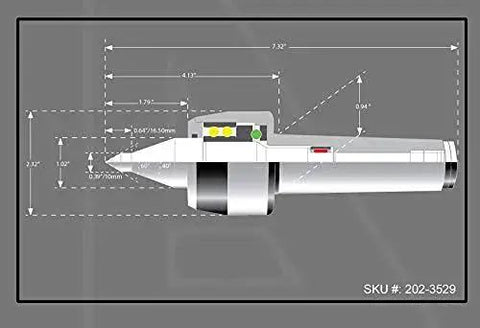 Diagram of 3MT Long Nose High Speed CNC Live Center Medium Duty Morse Taper 3 With 4000 RPM Max 60 Degree Point, showing dimensions.