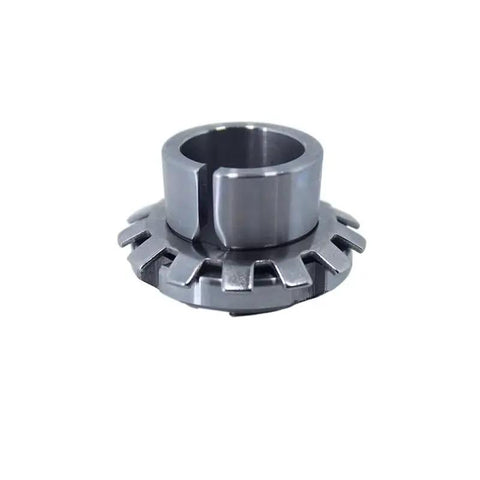 Bearing adapter sleeve, gray metal, front view showing inner bore and slotted outer flange.