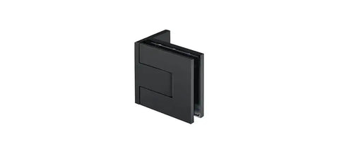 Palermo Matte Black Adjustable Wall Mount Offset Back Plate Hinge for Glass Doors Fits Three Eighths Inch And One Half Inch Glass.