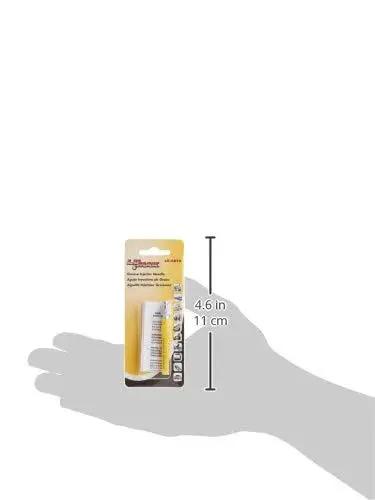 Pro Grade 18 Gauge Stainless Steel Grease Injector Needle 1-1/2 Inch Long With Cap in packaging on a hand for scale Lumax