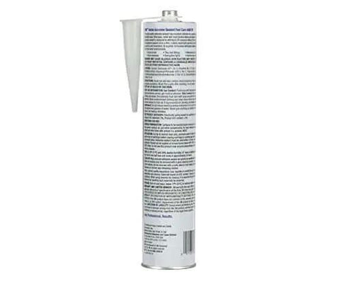 Marine Adhesive 4000 UV PN06580 White, 295 mL cartridge showing back label with instructions on waterproof sealant use for boats and RVs.