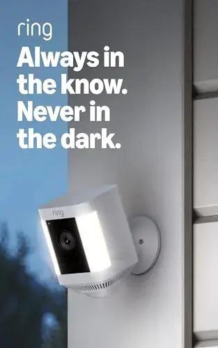 Spotlight Cam Plus Battery Security Camera With HD Video Color Night Vision mounted on outdoor wall