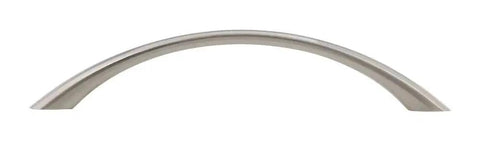 Transitional Tapered Curved Arch Drawer Handle Pull In Satin Nickel Finish 128mm Center to Center close-up view