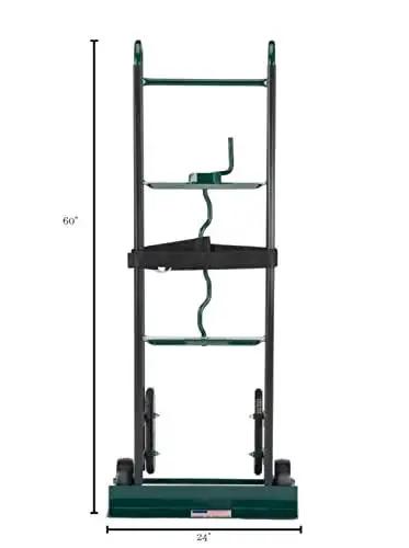 Front view of Appliance Hand Truck 800 Lb Capacity With Industrial Strap Dark Green, showing dimensions and steel frame.