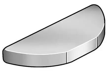 3/8 X 1-1/4 Woodruff Key SAE E Workhorse Half Moon Keyway in C-1035 Steel, side view, industrial grade, plain finish.