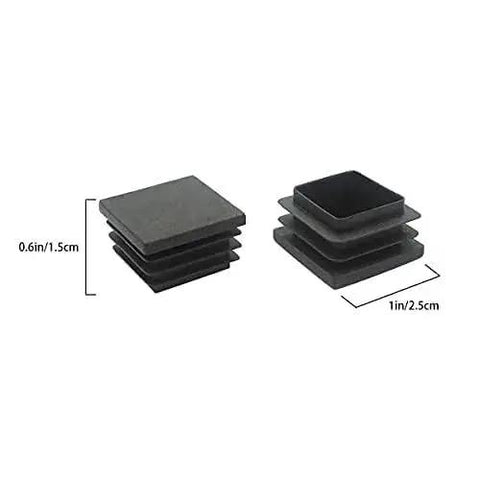 1 Inch Square Plastic Tubing End Caps For Square Tubing Posts 4 Pack shown with dimensions, helical wire lined for tight fit.