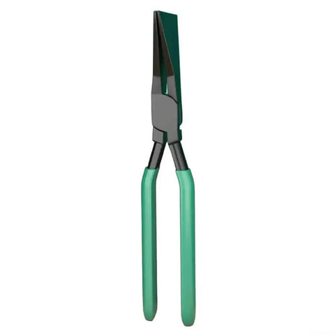 Pro Grade Metal Bending Pliers For Precision Sheet Metal Bending In Tight Spaces with straight jaw, green handles, front view