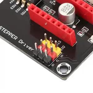 Close-up of Beefed Up 42 Stepper Motor Driver Expansion Board For 3D Printers With On Board DIP Switch And Terminal Power Connector.