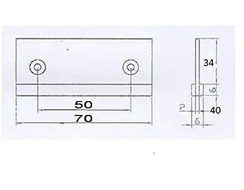 Technical diagram of 2 Inch Center To Center Aluminum Modern Cabinet And Drawer Edge Pull Handle For Kitchen Bathroom, 70mm Length