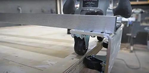 Slab Jig Router Sled for Woodworking, Level and Trim Wood Slabs Up To 64 Inches Wide, shown installed on a wooden surface
