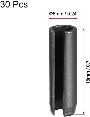 Slotted Spring Pin 6mm x 18mm Plain Finish 65Mn Roll Assortment Kit, DIY Friendly, side view of an axial slotted pin with chamfered ends.