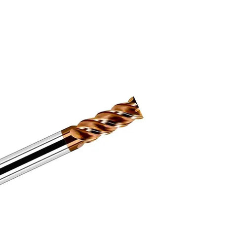 Pro Grade Solid Carbide End Mills Set For Steel Machining, showing close-up of spiral flute design with TISIN coating.