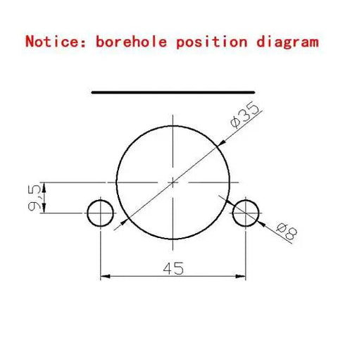 Diagram showing borehole positions for Pro Grade Pneumatic Hinge Boring Insertion Machine For Woodworking Three Hole Vertical Drill Press