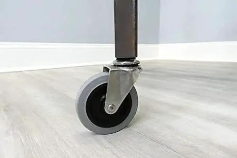 3-Inch Swivel Stem Caster With Non-Marking TPR Rubber Wheel attached to furniture, shown installed on a light-colored floor.