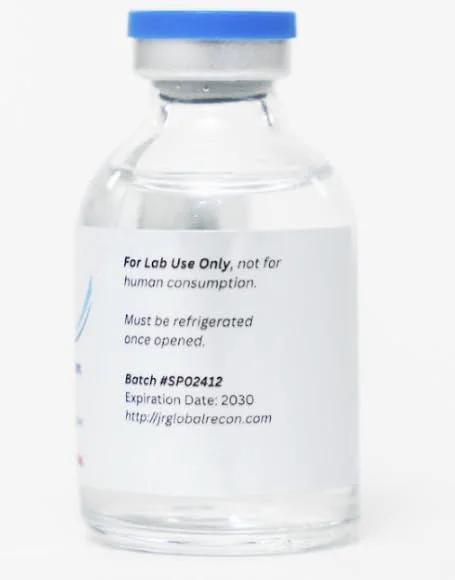 Reconstitution solution vial, 30 mL, blue cap, glass premium lab vial for lab use only.