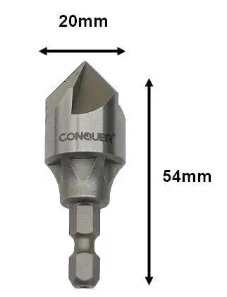 Five Flute Metal Countersink Drill Bit 87 Degree With One Quarter Inch Hex Shank For Three To Nineteen Millimeter Holes Burr Removal Deburring Beveling Chamfer Tool For Pipes And Metalwork By CONQUER Tools front view