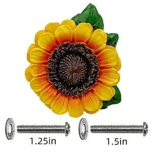Sunflower Vintage Kitchen Resin Drawer Pulls Cabinet Knobs And Handles Pack Of 6, hand-painted resin with screws, front view