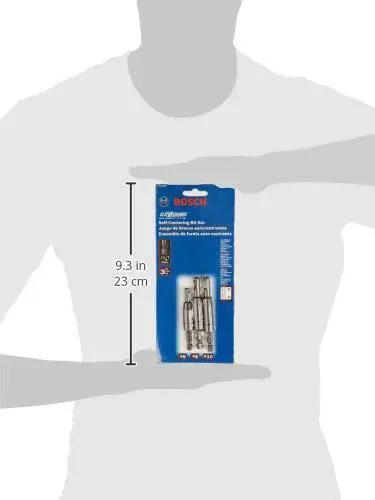 Clic-Change 1/4 In Self-Centering Drill Bit Set, 3-Piece by Bosch in retail packaging held for size reference.