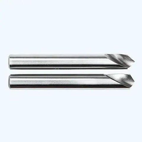 Pro Grade Eight Percent Cobalt HSS NC Spotting Drill Set One Quarter Inch Diameter With Ninety And One Hundred Twenty Degree Angles For CNC Machines Precision Centering Two Piece Metalworking Drill Set laid side by side, showing metal finish and cutting angles.