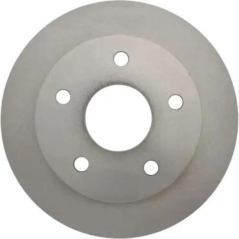 Centric C-Tek front brake rotor; automotive, metallic gray with five lug holes, front view