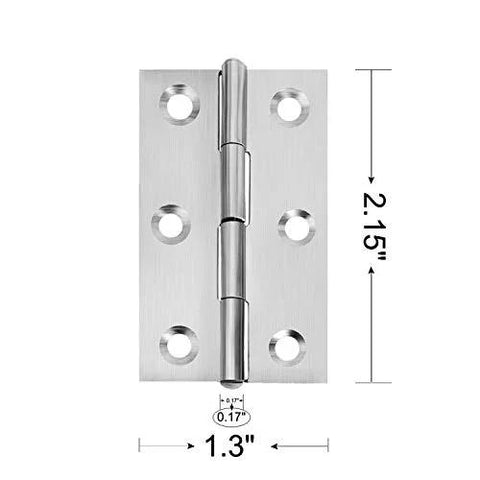 Stainless steel door hinge, two-leaf design, 2.15 x 1.3 inches, home furniture hardware.
