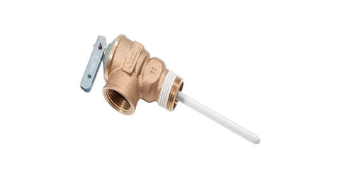 Reliance water heater T&P relief valve, brass body with white discharge tube, Amazon brand
