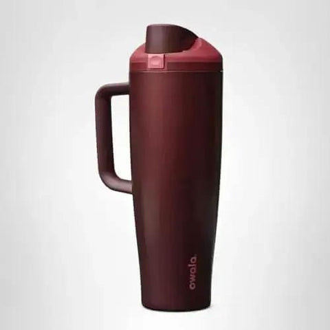 FreeSip Insulated Stainless Steel Tumbler With Built In Straw 40oz Side Handle Leak Proof BPA Free in Black Cherry
