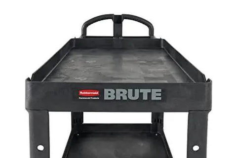 Two Shelf Foam Utility Cart With Lipped Shelves And Ergonomic Handle Black 500 Lb Capacity Durable Rolling Cart Front View