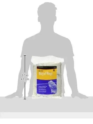 Recycled White Cloth Rag Sheets For Cleaning And Mechanics, Super Absorbent Low Lint Rags, 4-Pound Compressed Poly Bag shown.