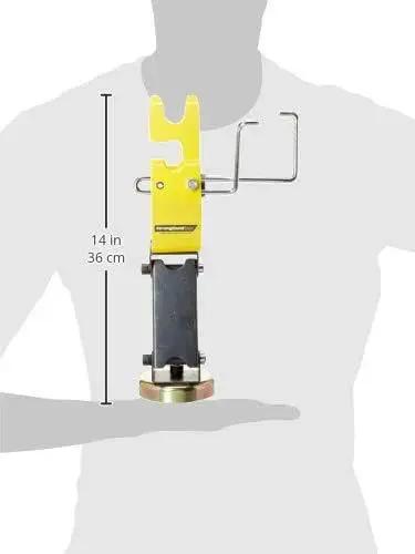 Magnetic Tig Torch Holder With Adjustable Height And Cable Hanger For A Clean Organized Workbench Ready Rest MRT200 By Strong Hand Tools shown held by a person, measuring 14 inches tall.