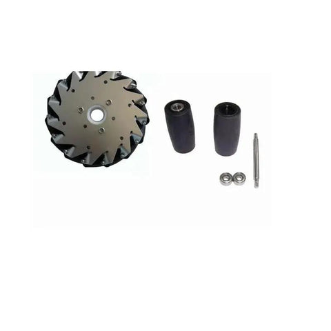 Six Inch Mecanum Wheels With Ball Bearings Right Mecanum Wheel 152mm 14099 for RC Cars shown with components