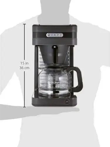 Speed Brew Elite 10 Cup Coffee Maker With A 70 Oz Stainless Steel Hot Water Tank Keeps Water Hot For Quick Brews At The Flip Of A Lid Easy To Read Water Level Indicator Gray front view with size indication.