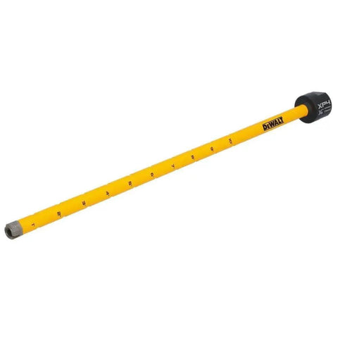 Diamond Core Drill Bit For Concrete Applications Half Inch Diameter By Fourteen Inch Length With Turbo And Crown Segments Pro Grade Laser Welded For Reinforced Concrete Five Eighths Inch 11 Thread Pattern Shank Dewalt DW55000 showing full side view