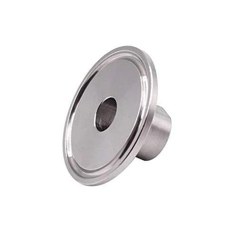 DERNORD 1.5-inch sanitary tri clamp to 1/4-inch NPT female adapter, front view, stainless steel