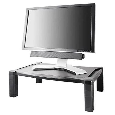 Extra Wide Monitor and Laptop Stand with Height Adjustable from 3 to 6.5 Inches, 20 by 13.25 Inch Platform, Model MS500 holding monitor