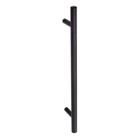 Euro Bar Cabinet Pull Handle Flat Black Finish Three Eighths Inch Diameter Eight Point Six Nine Inch Length Center To Center Six Point Three One Inch With Mounting Hardware Included Ten Pack front view.