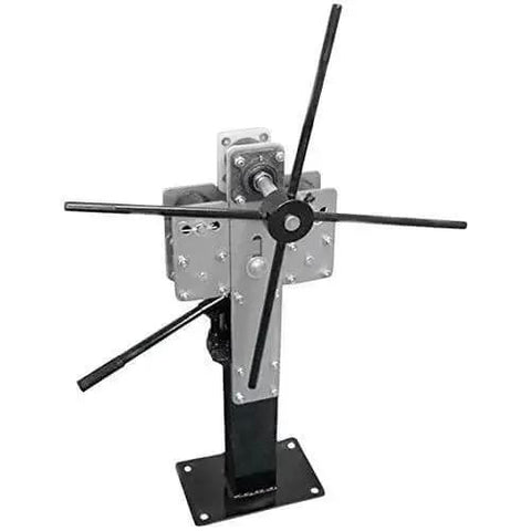 Front view of Beefy Pedestal Band Roller For Sheet Metal Work Heavy Duty Steel Bending Machine with center knurl and 2-inch wide roller.