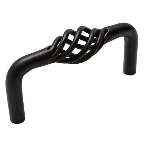 10 Pack Flat Black Birdcage Cabinet Pulls, 3 Inch Hole Centers, 3 5/16 Inch Overall Length, 3/4 Inch Wide, 1-1/2 Inch Projection