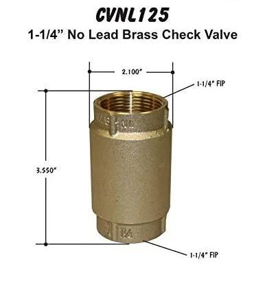 Merrill CVNL125 1-1/4 in no-lead brass inline check valve, 700 Series