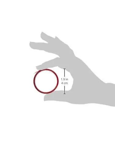 Red Construction Seaming Tape For Housewrap And Vapor Barriers, held by hand, 1.875 inch wide by 5 yard roll, size shown as 1.9 inches