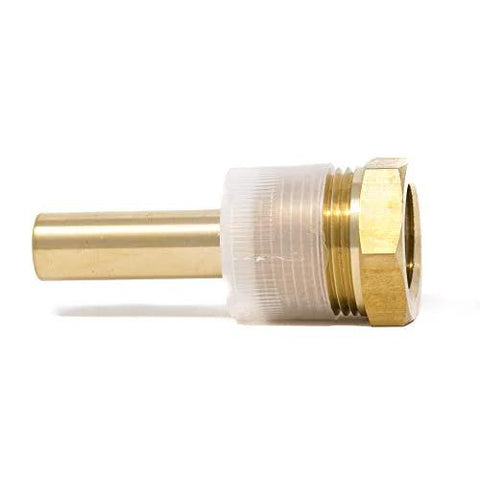 PIC Gauges TW-BR02-23S2 brass thermowell with hex nut, stepped style, 2-1/2 in stem, 1/2 x 3/4 in NPT