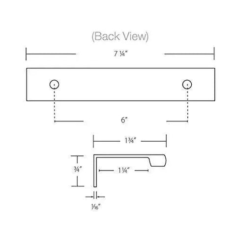Back view diagram of Emtek Satin Brass Cabinet Edge Pull Center To Center 6 Inch Available In 7 Sizes And 6 Finishes Model 87120US4.