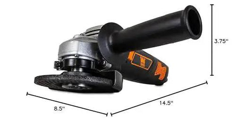 Powerful 7 Amp Angle Grinder With A Four And A Half Inch Wheel, 11,000 RPM, Lightweight Design With Rubber Grip, Side View