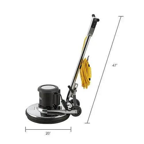 Corded Dual Speed Floor Machine Workhorse with 20 inch cleaning width, stainless steel build, heavy duty motor, and GFCI cord