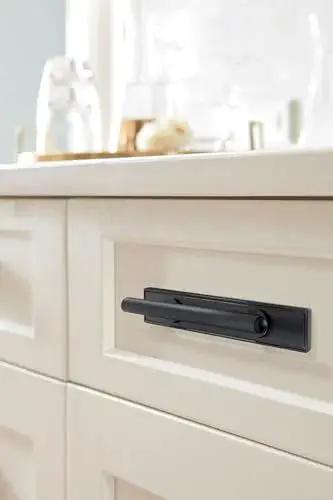 3 Inch Center To Center Rectangle Matte Black Cabinet Pull Backplate BP37601MB on kitchen drawer